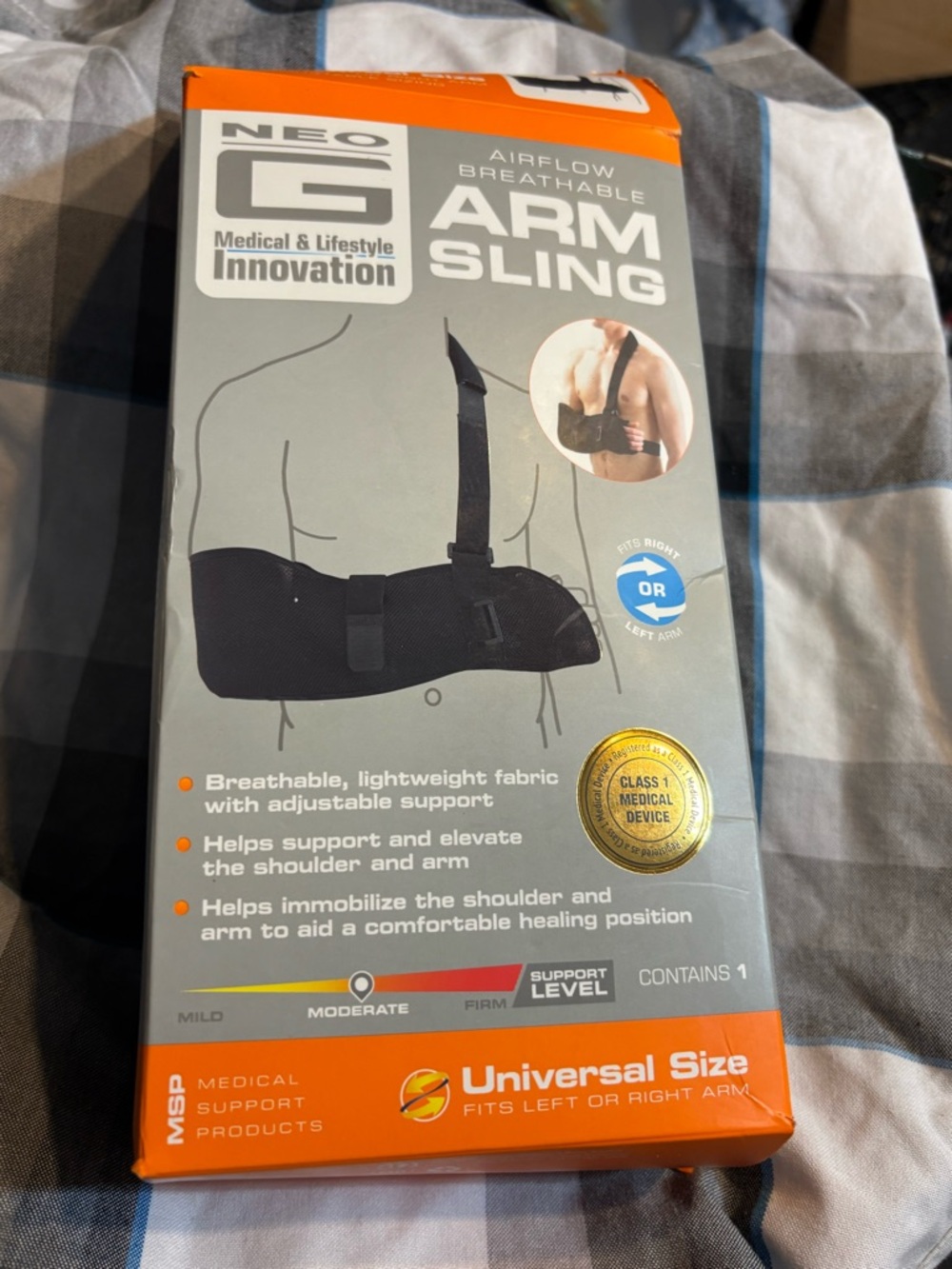 NEO G Arm Sling - Black Universal size for left or right arm . Breathable . New